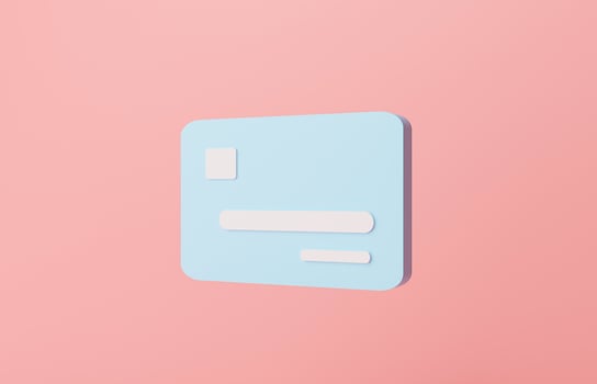 blue credit card minimal on pink pastel background business finances concept. cartoon style Credit card minimal. payment and banking concept.  banking finance transaction Payment online 3d rendering photo