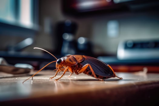 Big Brown Cockroach in Kitchen - Generative AI photo