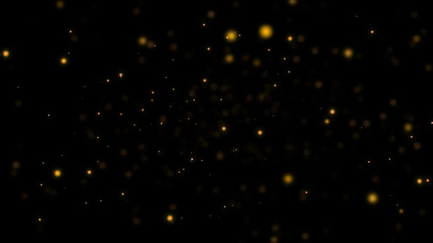 Beautiful golden shimmering Dust particles with dark on black background in slow motion. Motion graphic animation of Dynamic get up in wind bokeh Particles. Abstract bokeh digital festival template photo