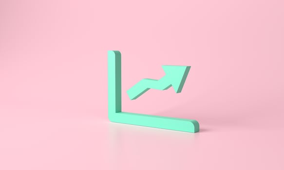 3d rendering green pastel bar graph stair step to Arrow growth success. progress way and forward achievement. Data business finance report chart, data analysis development concept. illustration photo