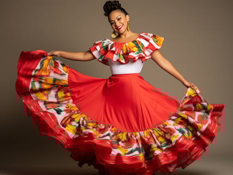 Mexican woman in emotional dynamic pose on solid background AI Generative photo