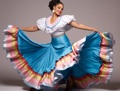 Mexican woman in emotional dynamic pose on solid background AI Generative photo