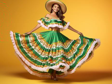Mexican woman in emotional dynamic pose on solid background AI Generative photo