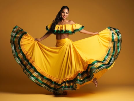 Mexican woman in playful pose on solid background AI Generative photo