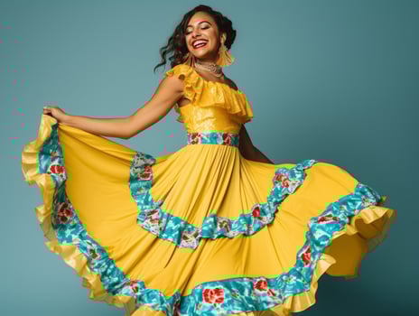 Mexican woman in playful pose on solid background AI Generative photo