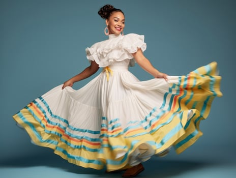 Mexican woman in playful pose on solid background AI Generative photo