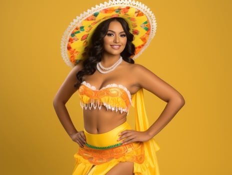 Mexican woman in playful pose on solid background AI Generative photo