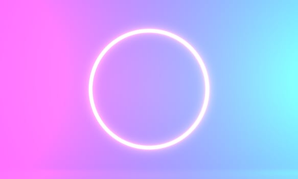 Product Stand blue pink violet neon abstract background, studio modern ultraviolet light, room pastel interior, Glowing podium, performance stage decorations, Stage for circle of light. 3d rendering photo