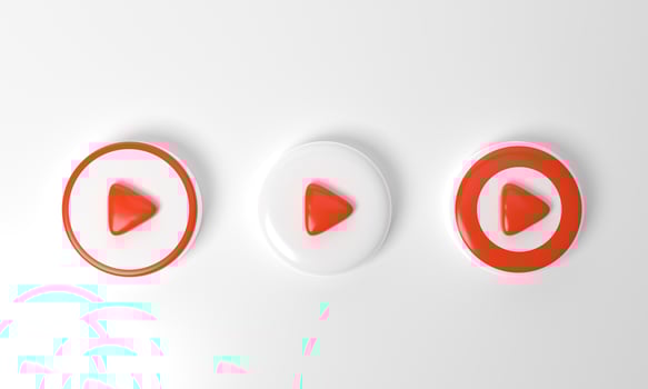 red circle collection colored round play button on pastel background. Concept of video icon logo for play clip, audio playback. 3d rendering. Play interface symbol. social media and website posts photo