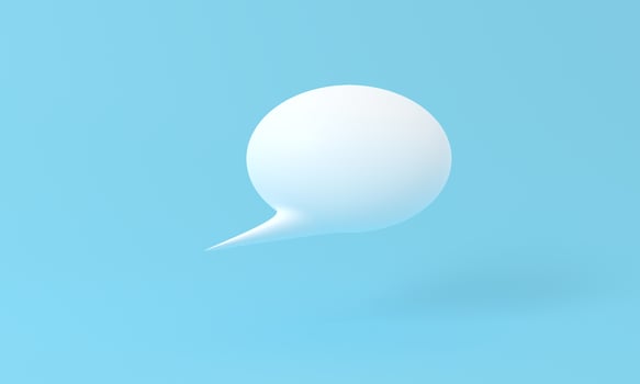 Blank white speech bubble pin isolated on blue background 3D rendering. Social network communication concept. 3d white speech bubble, social media chat message icon. Empty text bubbles in comment photo