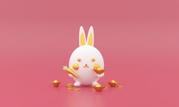 Happy Chinese new year 2023 year of the rabbit cute zodiac sign with money wealth, elements gold on pastel color Background. Translation Happy new year. photo