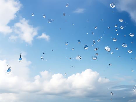 water drops against summer sky, ai generated photo
