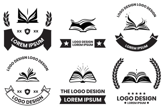 open book logo in flat line art style photo
