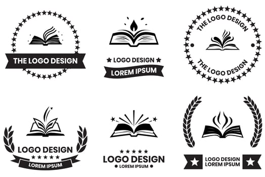 open book logo in flat line art style photo
