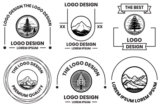 Pine and mountain logo in flat line art style photo
