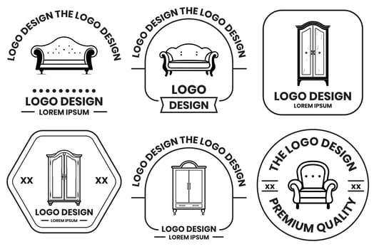 Home and office furniture logo in flat line art style photo