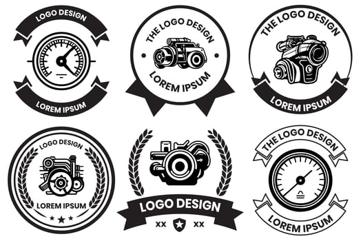engine logo for machinery in flat line art style photo
