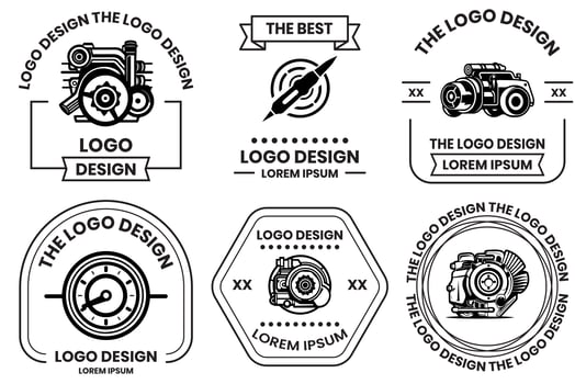 engine logo for machinery in flat line art style photo