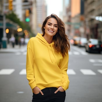 Illustration of a fashion portrait with plain hoodie mockup, AI Generated photo