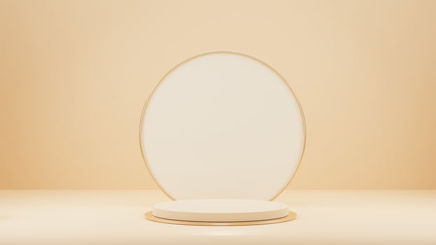 Empty white oval display stand on a beige background photo
