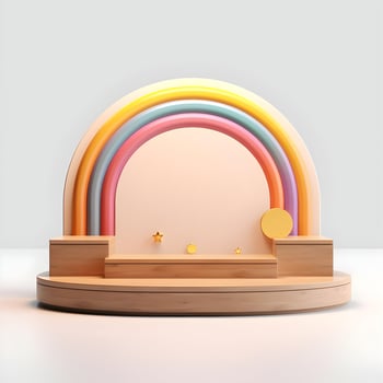 A colorful podium surrounded stage. Pastel colors. High quality. AI Generative photo