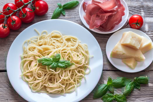 Portion of spaghetti with ingredients photo