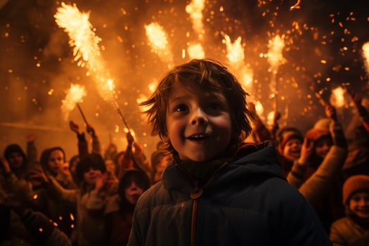 a young boy who celebrates Bonfire Night. AI Generative photo