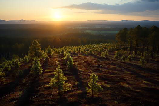 Beautiful view of a tea field plantation, vineyard farm or strawberry garden in the green hills at sunrise concept by AI Generated photo