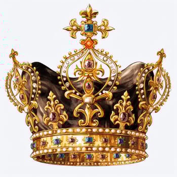 Regal golden emperor crown of a king on white background. 3D rendering luxury royal king gold crown concept by AI Generated photo