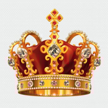 Regal golden emperor crown of a king on white background. 3D rendering luxury royal king gold crown concept by AI Generated photo