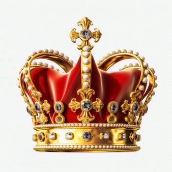 Regal golden emperor crown of a king on white background. 3D rendering luxury royal king gold crown concept by AI Generated photo
