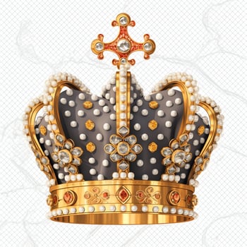 Regal golden emperor crown of a king on white background. 3D rendering luxury royal king gold crown concept by AI Generated photo