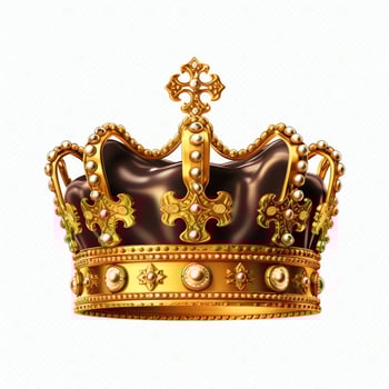 Regal golden emperor crown of a king on white background. 3D rendering luxury royal king gold crown concept by AI Generated photo