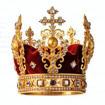 Regal golden emperor crown of a king on white background. 3D rendering luxury royal king gold crown concept by AI Generated photo