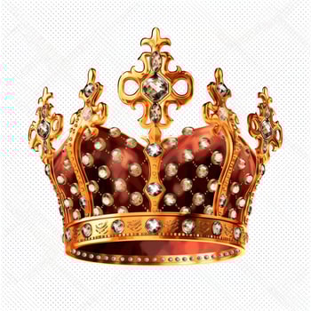 Regal golden emperor crown of a king on white background. 3D rendering luxury royal king gold crown concept by AI Generated photo