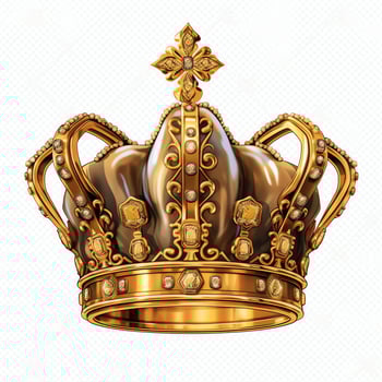 Regal golden emperor crown of a king on white background. 3D rendering luxury royal king gold crown concept by AI Generated photo