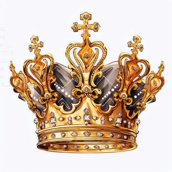 Regal golden emperor crown of a king on white background. 3D rendering luxury royal king gold crown concept by AI Generated photo