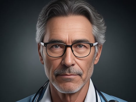 A man portrait of mature doctor with eyeglasses, ai generated photo