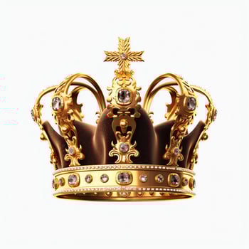 Regal golden emperor crown of a king on white background. 3D rendering luxury royal king gold crown concept by AI Generated photo