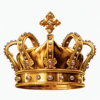 Regal golden emperor crown of a king on white background. 3D rendering luxury royal king gold crown concept by AI Generated photo