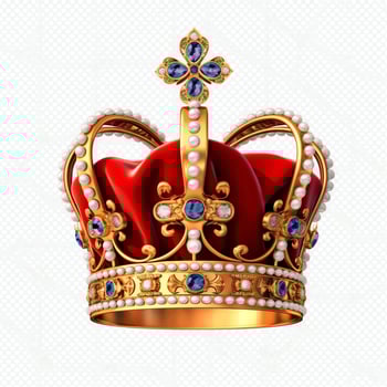 Regal golden emperor crown of a king on white background. 3D rendering luxury royal king gold crown concept by AI Generated photo