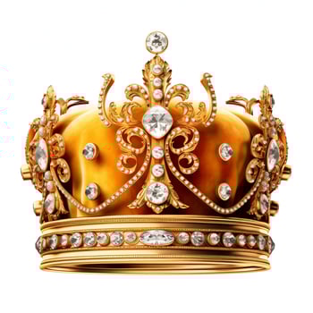 Regal golden emperor crown of a king on white background. 3D rendering luxury royal king gold crown concept by AI Generated photo