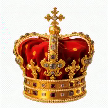 Regal golden emperor crown of a king on white background. 3D rendering luxury royal king gold crown concept by AI Generated photo