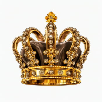 Regal golden emperor crown of a king on white background. 3D rendering luxury royal king gold crown concept by AI Generated photo