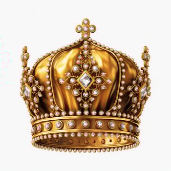 Regal golden emperor crown of a king on white background. 3D rendering luxury royal king gold crown concept by AI Generated photo