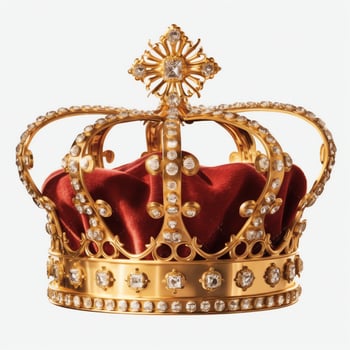 Regal golden emperor crown of a king on white background. 3D rendering luxury royal king gold crown concept by AI Generated photo
