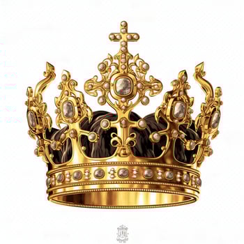 Regal golden emperor crown of a king on white background. 3D rendering luxury royal king gold crown concept by AI Generated photo