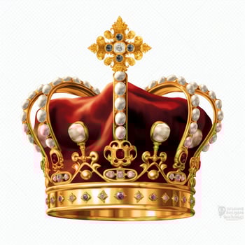 Regal golden emperor crown of a king on white background. 3D rendering luxury royal king gold crown concept by AI Generated photo
