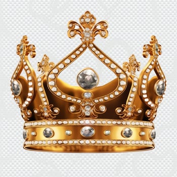 Regal golden emperor crown of a king on white background. 3D rendering luxury royal king gold crown concept by AI Generated photo