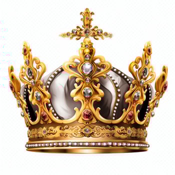 Regal golden emperor crown of a king on white background. 3D rendering luxury royal king gold crown concept by AI Generated photo
